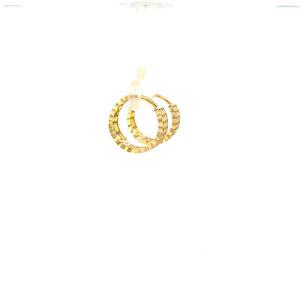 14K Real Gold DC-CZ 3-Row Hoop Earrings