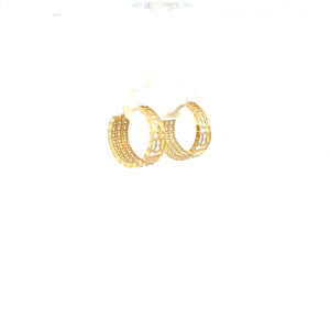 14K Real Gold DC-CZ 3-Row Hoop Earrings