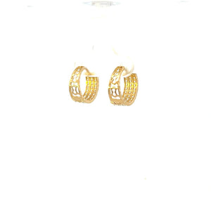 14K Real Gold DC-CZ 3-Row Hoop Earrings