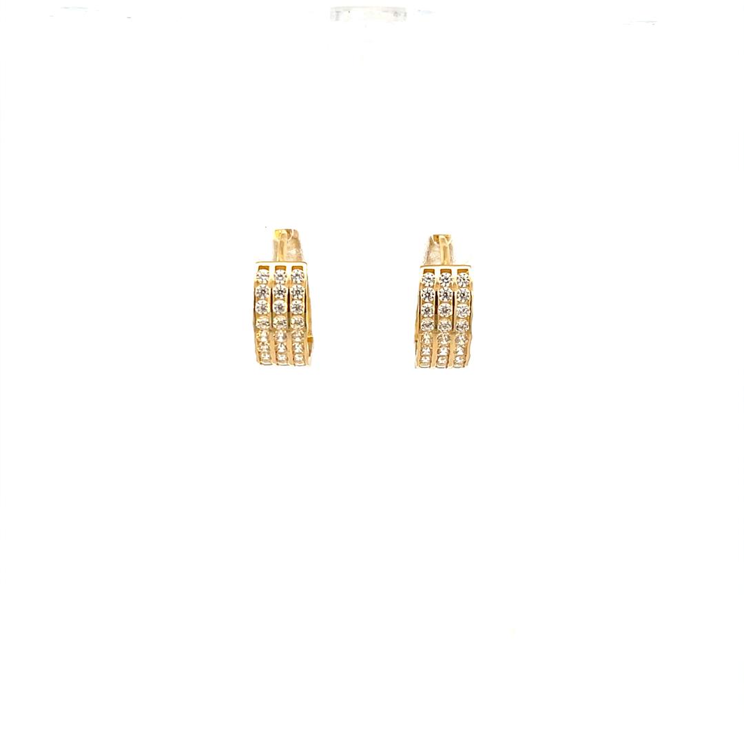 14K Real Gold DC-CZ 3-Row Hoop Earrings