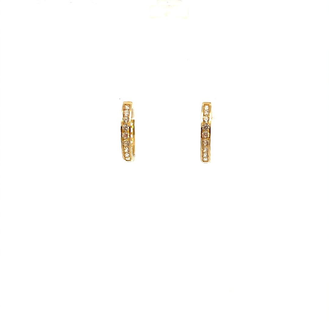 14K Real Gold DC CZ (13.5MM) Hoop Earrings