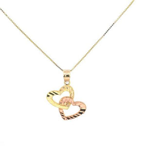 10K Real Gold Two-Tone DC Connected Heart Charm with Box Chain