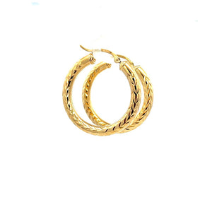 10K Real Gold Leaves Design Hoop Earrings