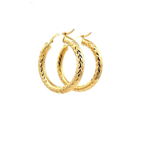 10K Real Gold Leaves Design Hoop Earrings