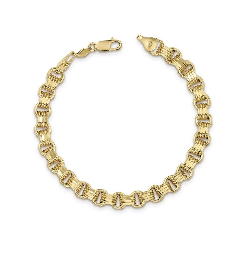 10k Yellow Gold Hollow Round Byzantine Bracelet/ Anklet