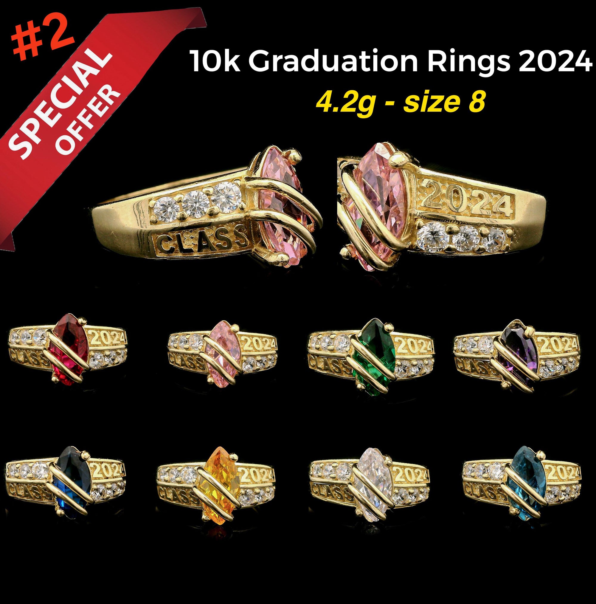 10k Real Gold Class 2024 Graduation Color CZ Ring