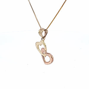 10K Solid Rose and Yellow Gold Twin Heart Charm with Box Chain