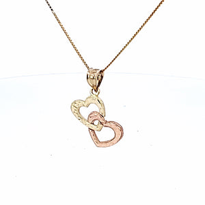 10K Solid Rose and Yellow Gold Twin Heart Charm with Box Chain