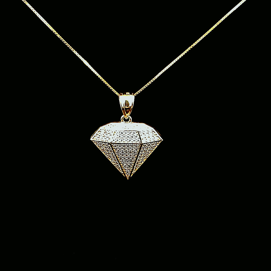 10K Solid Yellow Gold CZ Diamond Shape Charm with Box Chain