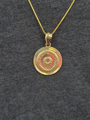 10K Solid Real Yellow Gold Mexican Aztec Calendar Pendant Charm with Box Chain