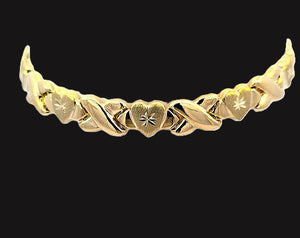 10K Real Yellow Gold Hollow X & Heart Bracelet 7.5 inches