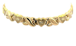 10K Real Yellow Gold Hollow X & Heart Bracelet 7.5 inches