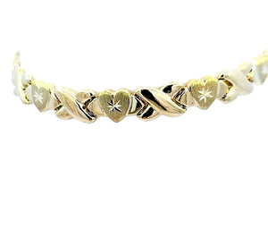 10K Real Yellow Gold Hollow X & Heart Bracelet 7.5 inches