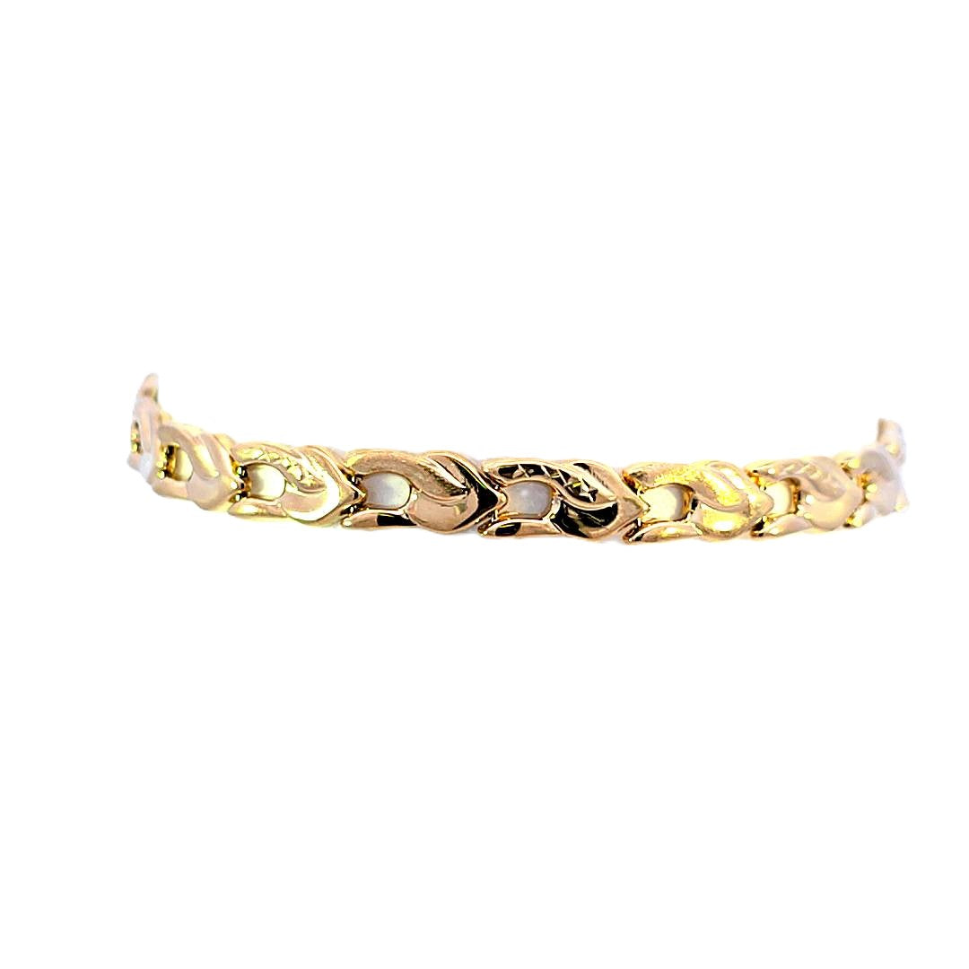 10K Real Yellow Gold Hollow Fancy Stampato Bracelet 7 inches