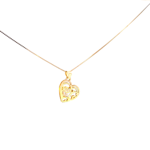 10K Solid Real Yellow Gold Filigree Heart with Cz Inside Pendant Charm with Box Chain