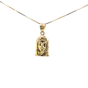 10K Solid Real Yellow Gold Jesus Face Pendant Charm (1inch) with Box Chain