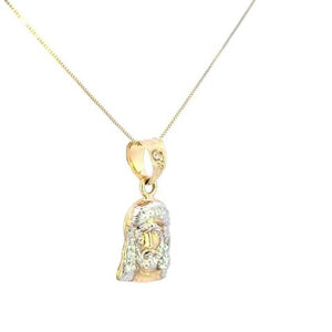 10K Real Gold Two-Tone Small Jesus Face CZ Charm with Box Chain