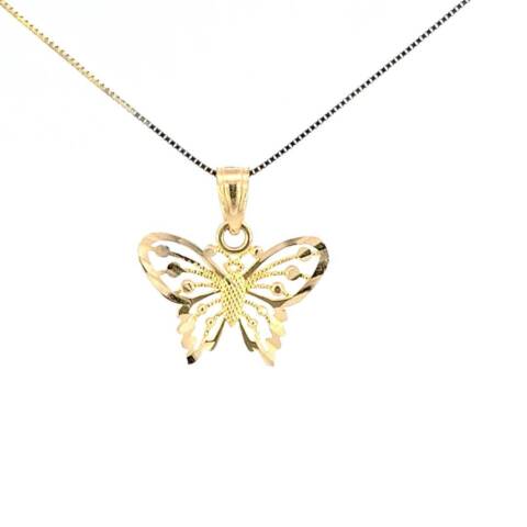 14K Real Gold Filigree Butterfly Small Charm with Box Chain