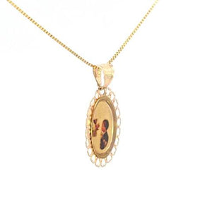 10K Real Gold Oval Memory CZ Small Charm with Box Chain