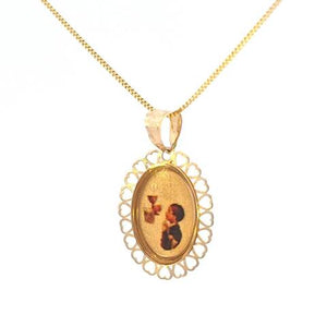 10K Real Gold Oval Memory CZ Small Charm with Box Chain