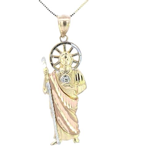 10K Real Gold Tri Color Saint Jude Charm with Box Chain