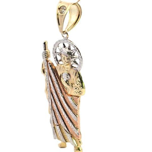 10k Real Gold Tri-Color Saint Jude CZ Big Charm