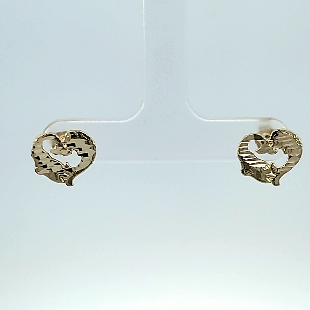 10K Solid Yellow Gold Dolphin Heart Earrings