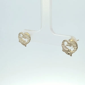 10K Solid Yellow Gold Dolphin Heart Earrings