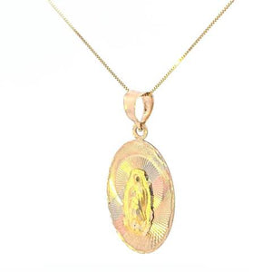 10K Real Gold TriColor Mother Mary Oval Medium Charm with Box Chain