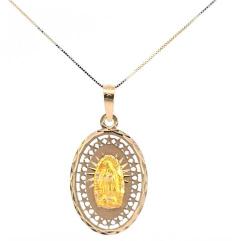 10K Real Gold Precious Star Mother Mary Guadalupe Charm with Box Chain