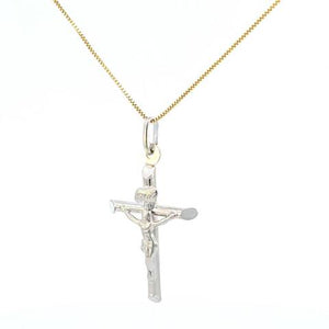 10K Real White Gold "INRI" Jesus Cross Charm with Box Chain