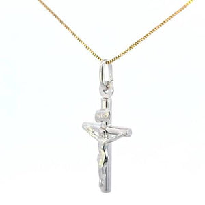 10K Real White Gold "INRI" Jesus Cross Small Charm with Box Chain