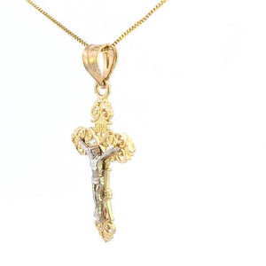 10K Real Gold Two-tone Jesus Crucifix Cross Charm with Box Chain