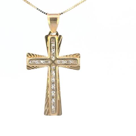 10K Real Gold CZ Medium Cross with Box Chain