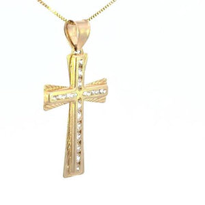 10K Real Gold CZ Medium Cross with Box Chain