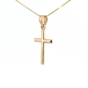 10K Real Gold Tube Cross Small Charm with Box Chain