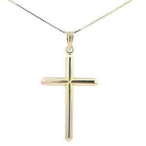 10K Real Gold Tube Cross Medium Charm with Box Chain