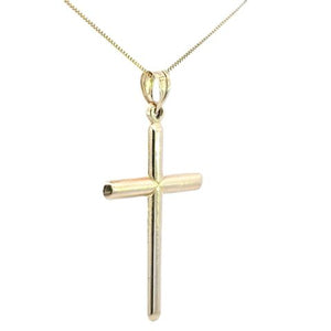 10K Real Gold Tube Cross Medium Charm with Box Chain