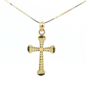 10K Real Gold Fancy Cross Small Charm with Box Chain