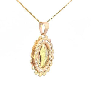 10K Real Gold Tri Color Fancy Oval Saint Jude Small Charm with Box Chain