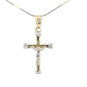 10K Real Gold Jesus Cross CZ Small Charm with Box Chain