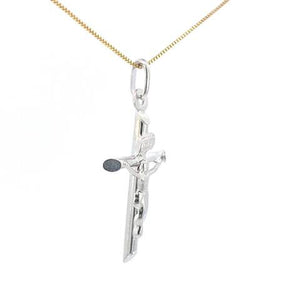 10K Real White Gold "INRI" Jesus Cross Small Charm with Box Chain