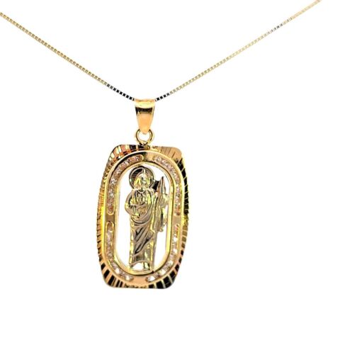 10K Real Gold CZ Saint Jude Charm with Box Chain