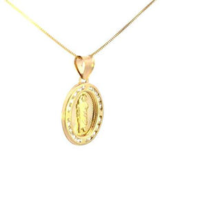 10K Real Gold Oval CZ Saint Jude Small Charm with Box Chain