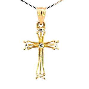 10K Real Gold CZ Small Cross Charm with Box Chain