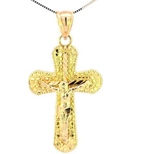 10K Real Gold Nugget Jesus Crucifix Cross Charm with Box Chain