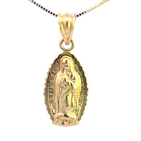 10K Real Gold Mother Mary Small Oval Charm with Box Chain