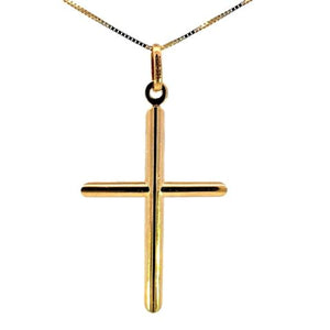 14K Real Gold Tube Cross Medium Charm with Box Chain