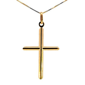 14K Real Gold Tube Cross Medium Charm with Box Chain