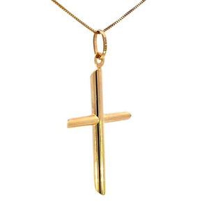 14K Real Gold Tube Cross Medium Charm with Box Chain